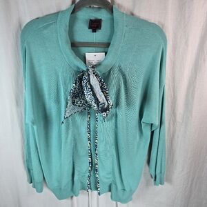 Color Works women's open front sweater with tie  size Large color aqua f…